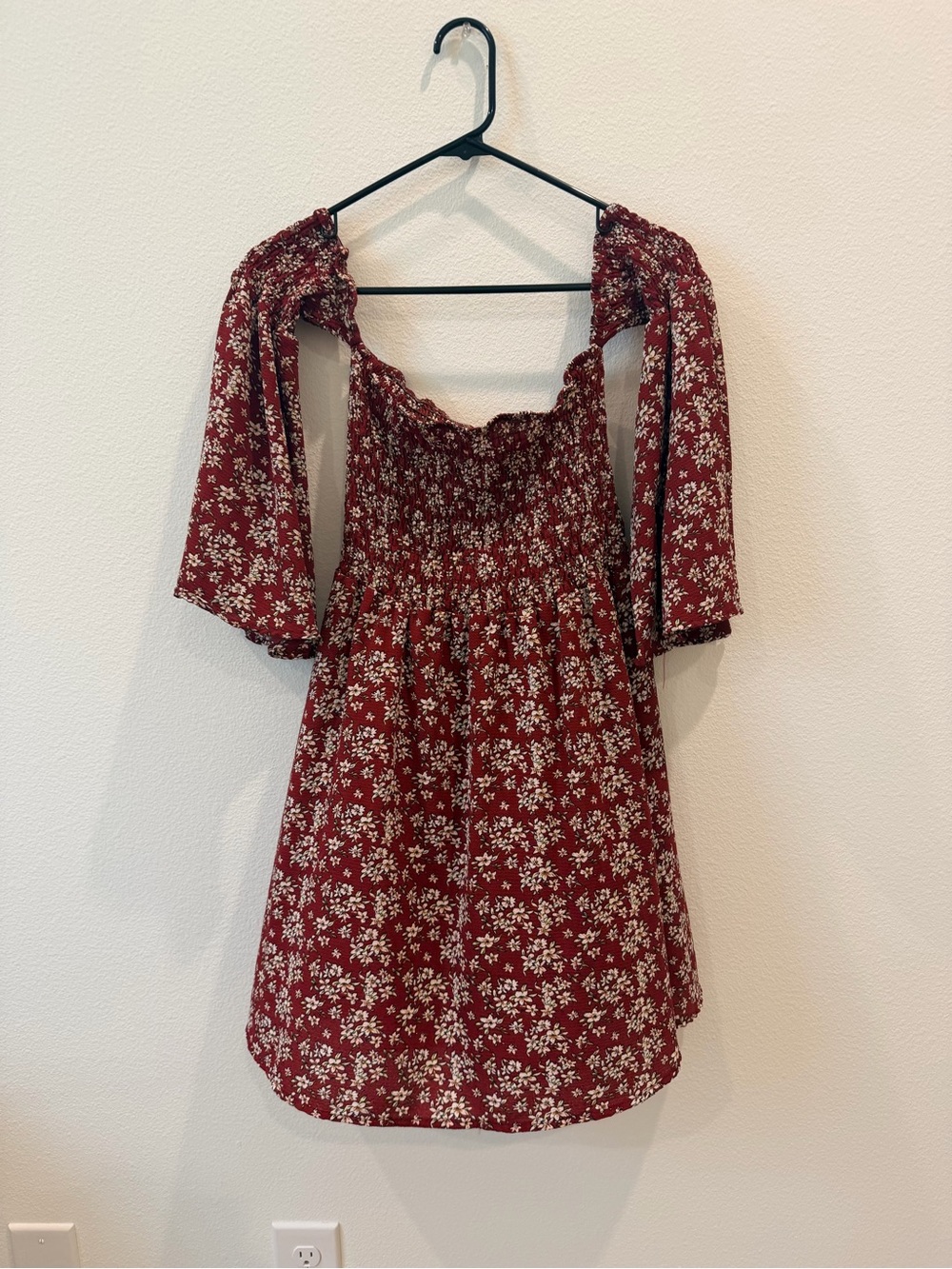 Amazon Women's Burgundy Floral Smocked Mini Dress
